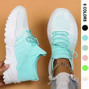Women's Summer Fashionable Causal Colorblock Mint Green Round Toe Running Shoes, Sporty Lightweight Breathable Lace Up Sports Shoes, Simple Design Walking Shoes for Daily Wear
