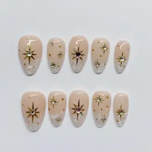 [StarLight] Short Almond Handmade Press on Nails, Fake Nails with Nail tool kit with Jelly Stickers, Reusable, Durable