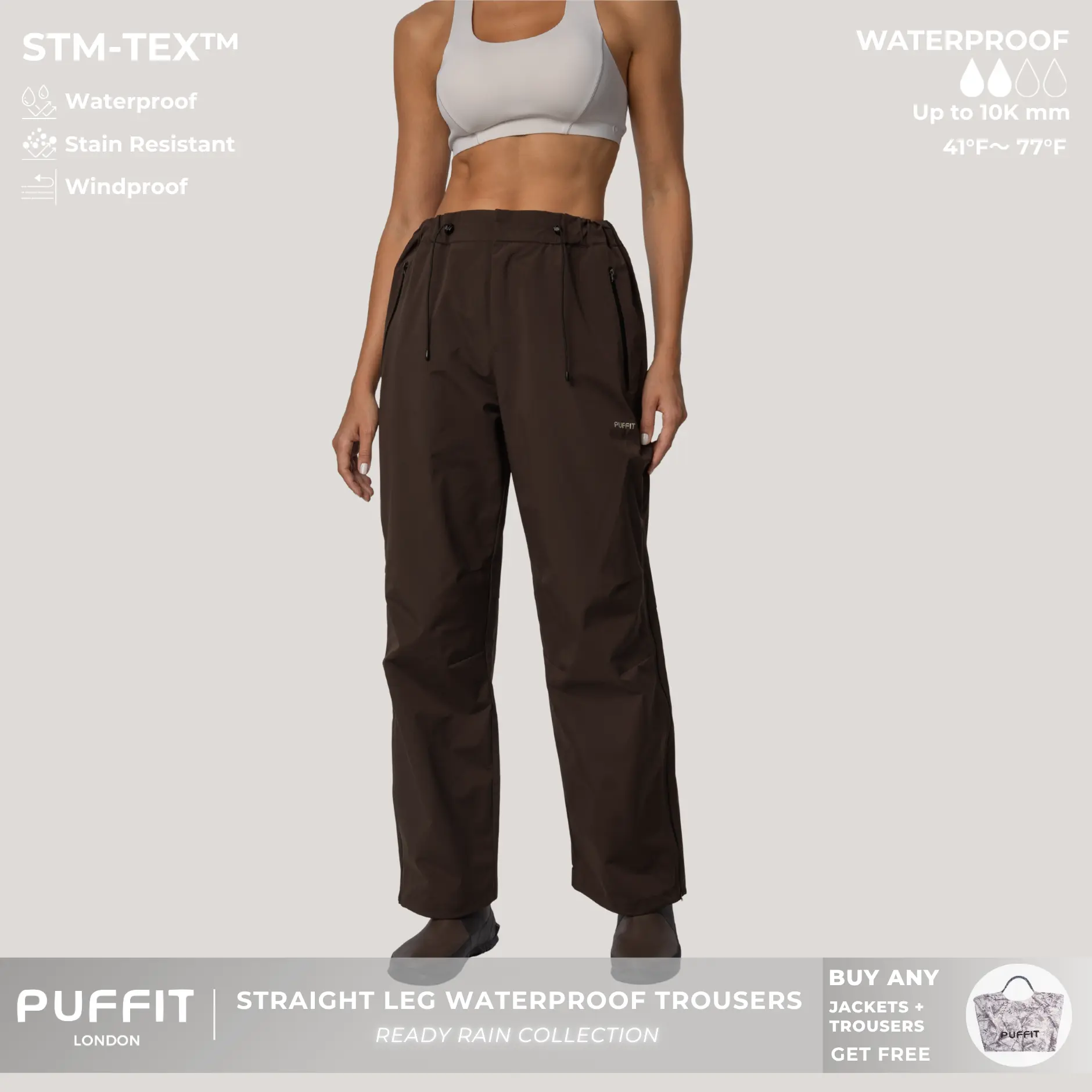 PUFFIT STM-TEX Relax Fit Straight Leg Waterproof Pants With 2 Side Zip Hem,Lightweight,Breathable & Eco Fabric,Work,Walk & Outdoor Ready,Comfort Fit,Hiking,Casual Fitted Style,Fall,Winter,2026 Shopping