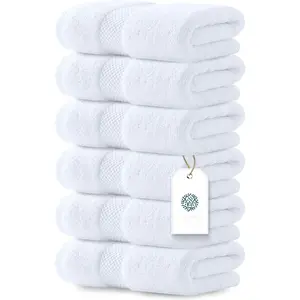 Luxury White Hand Towels - Soft 100% Turkish Cotton |   Highly Absorbent Hotel spa Bathroom Towel Collection |   16x30 Inch |   Set of 6