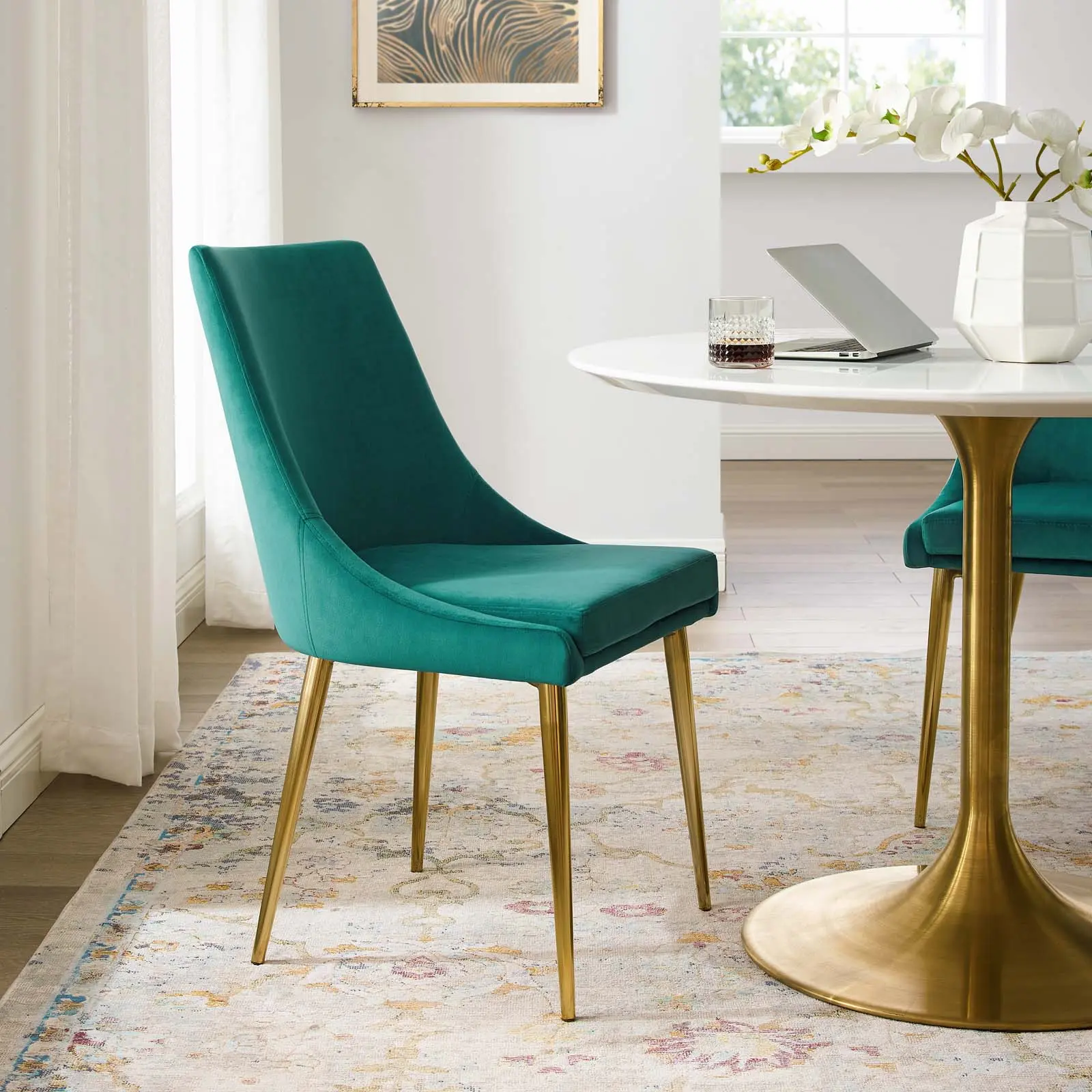 Modway Viscount Modern Accent Performance Velvet Dining Chair in Teal