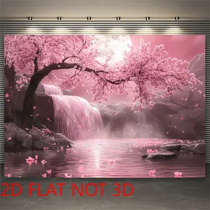 2d Flat, Pink Cherry Blossom Tapestry Wall Hanging - Waterfall Design Vertical Wall Decor Suitable for Bedroom, Living Room, Porch Door Flag, /outdoor Cherry Blossom Decoration for Spring Parties & -themed Rooms, 2d Flat