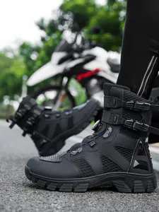 Men's Motorcycle Boots, Durable Waterproof Motorbike Shoes, Comfortable Riding Footwear, Stylish Biker Gear for All Seasons