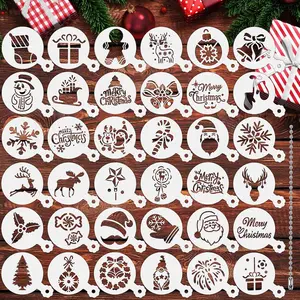 36 Pieces Reusable Christmas Cookie Cake Stencils Templates Mold Tools Cookies Baking Painting Dessert Coffee Xmas Decoration
