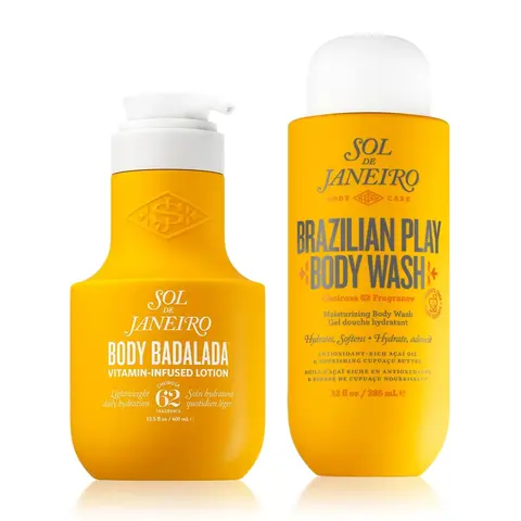 Sol de Janeiro Daily Hydration Duo | Brazilian Play Body Wash For Soft Nourished Skin & Body Badalada Lotion For Weightless 24-Hour Hydration. Both In The Pistachio, Salted Caramel, and Vanilla Fragrance Of Cheirosa 62.
