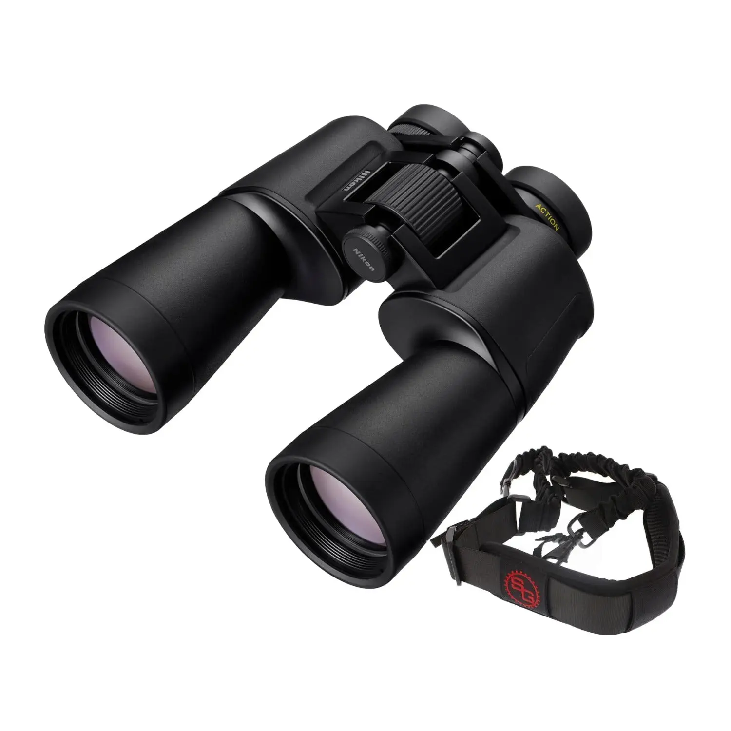 Nikon Action 12x50 Binoculars (Black) with Bungee Strap Bundle