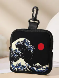 Beach Sunrise Pattern Coin Wallet, Zipper Wallet Design, Multifunctional Storage Bag, Durable Polyester, Digital Printing, Key Card Holder, Ideal Gift