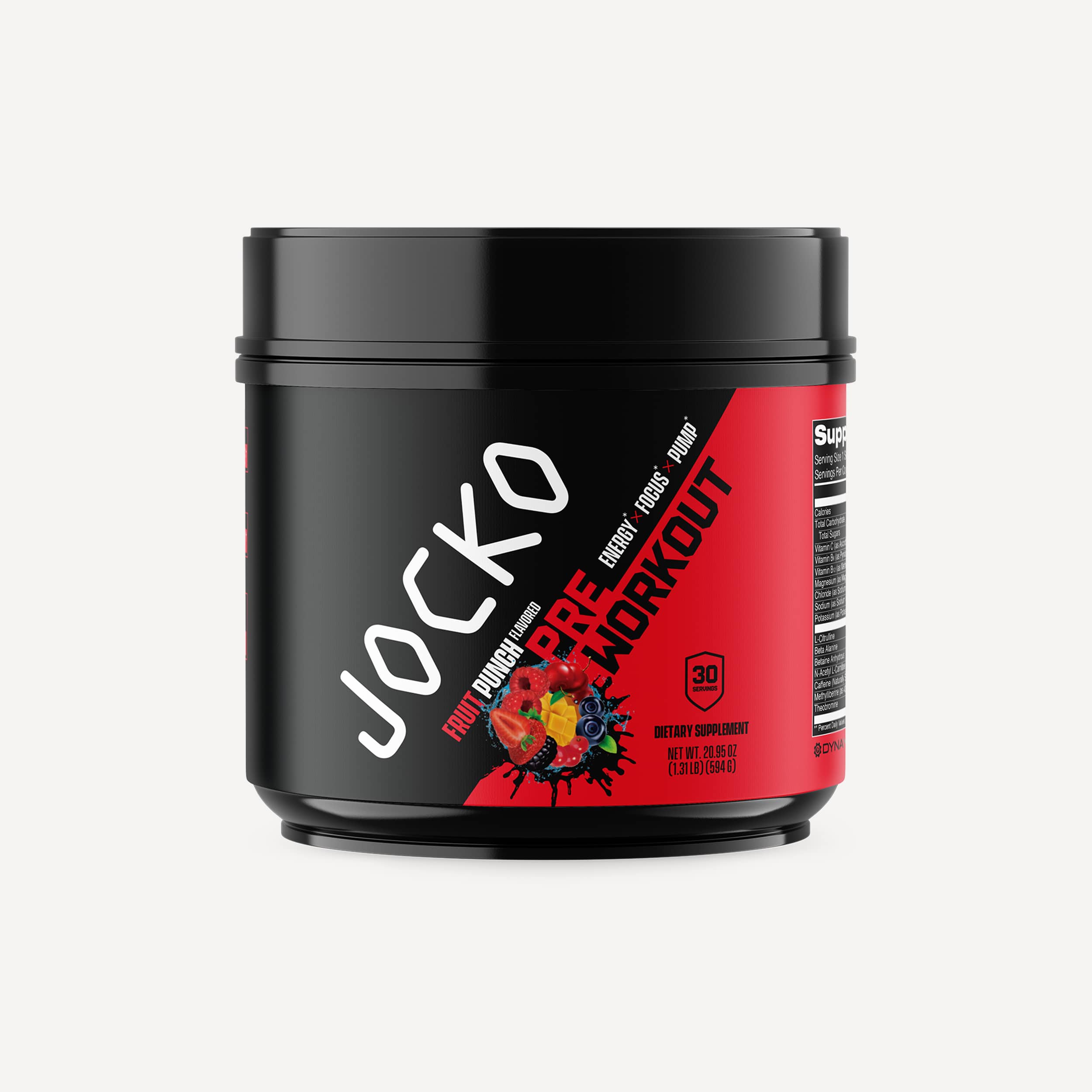 JOCKO, Pre-Workout Powder, Energy Focus Pump, Fruit Punch Flavor, 30 Servings (1.31 lbs / 594g) Healthcare Supplement