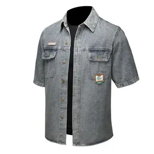 Men's  Washed Denim Shirt, Retro Distressed Biker  Shirt， Classic Trucker Shirt with Shoulder Stitching, Casual Button-Down Motorcycle Denim Shirt  for Men, Fashion Streetwear Denim Shirt for Daily Wear, Riding, Outdoor