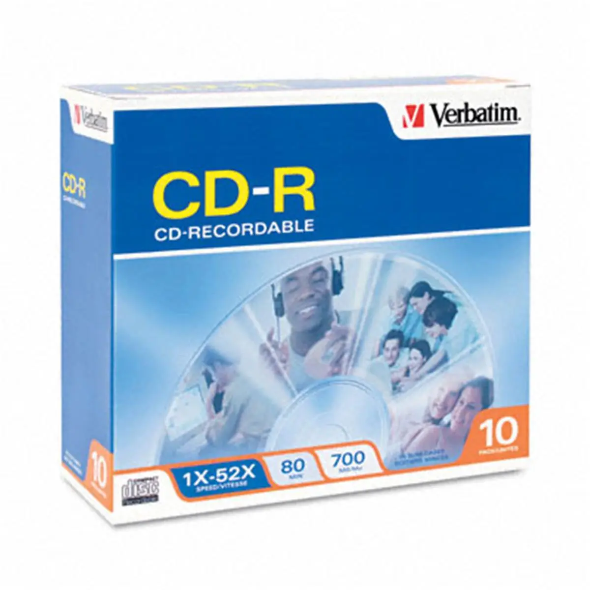 212 MAIN Verbatim CD-R Discs - 10-Pack with Slim Jewel Cases, 700MB/80min, 52x High Speed, Performance Dye, 1-Time Burn, Silver External Storage Box