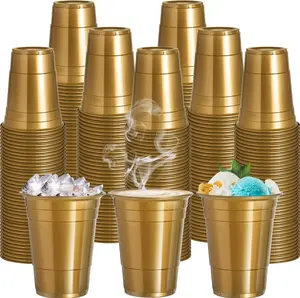 120 Pcs 16 oz Gold Plastic Cups Gold Plastic Disposable Cups 16 oz gold Party Cups for drinking Tastings served Snacks Barbecues Picnics