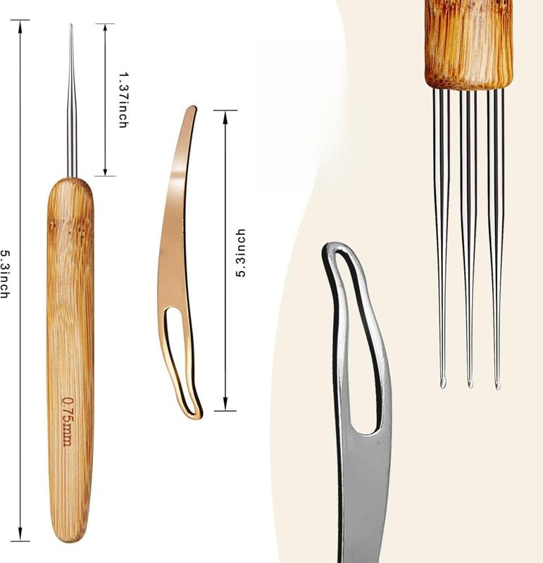 Christmas Fall Gift Dreadlock Crochet Hook for Hair 0.75mm Loc Needle for Dreads Dreadlocks Crochet Needle Interlocking Tool for Locs Braid Craft Wooden Handle DIY Hairstyles
