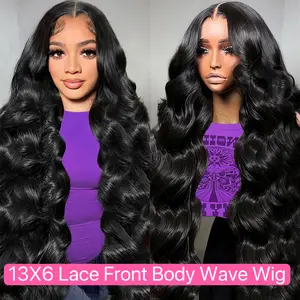 My Pretty 13×6 Lace Front Wigs Human Hair 200%density Transparent Lace Frontal Wigs Human Hair Pre Plucked Body Wave Glueless Wigs for Black Women Natural Color