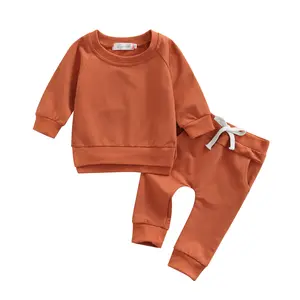 Baby Boys Girl Solid Color Outfit Sweatsuit Crewneck Pullover Sweatshirt Sweatpants Pants Set Fall Winter Clothes