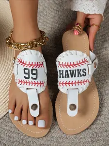 New foreign trade baseball-themed toe-loop sandals featuring the HAWKS team’s number 99. Casual, versatile, flat women’s shoes.
