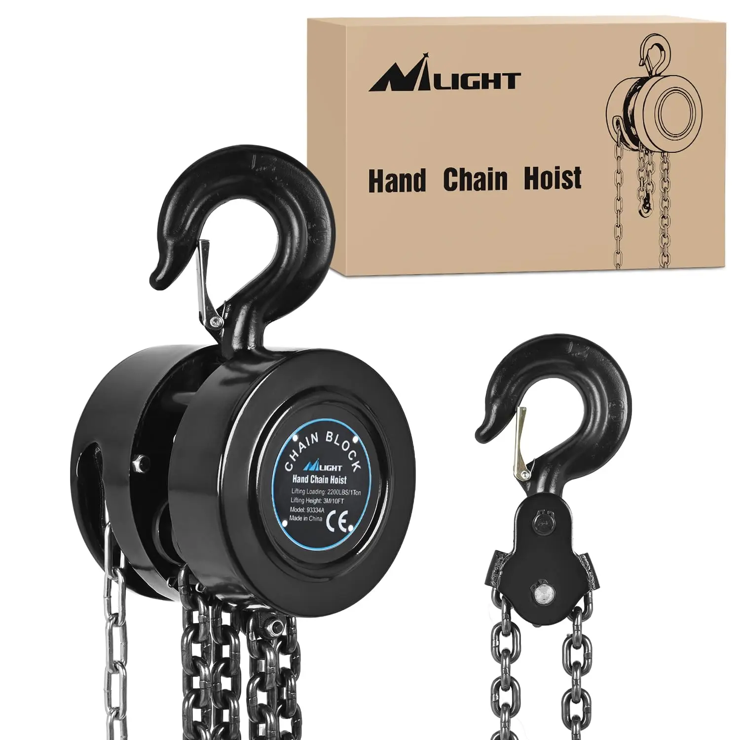 Nilight Manual Chain Hoist with Upgrade G70 Galvanized Chain1 Ton 2200 lbs Capacity 10 ft Lifting Height with 2 Hooks Heavy Duty Pulley Hoist for Garage Warehouse Automotive Machinery