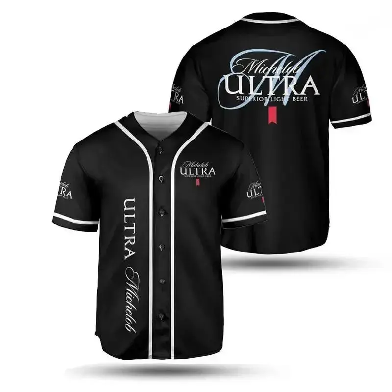 All Black Michelob Ultra Superior Light Beer Baseball Jersey US Fresh Beer Jersey Shirt Gift For Friends Drinking Present for Buddies Daddy
