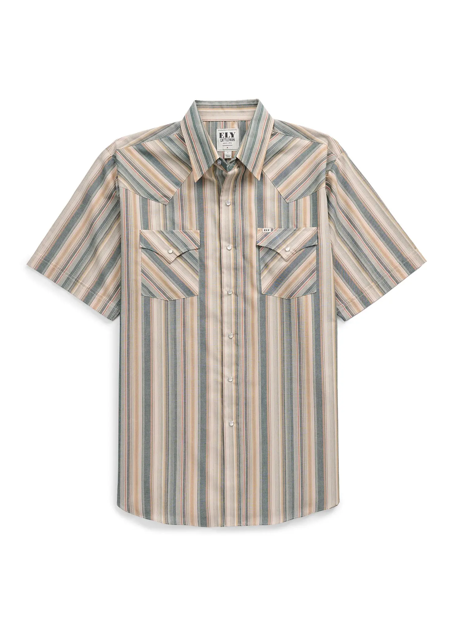 Men's Ely Cattleman Short Sleeve Ecru Stripe Western Snap Shirt