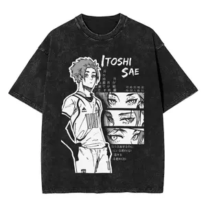 Hot Anime Blue Lock Itoshi Sae Cool Print T Shirt Men Women Oversized T-shirts Washed Cotton Tee Harajuku Male Manga Tshirt         K60 TV3
