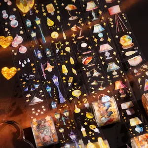 Light Themed Washi Tape, 1 Roll/bag Creative Decorative Tape, DIY Decorative Sticker for Scrapbooking, Journaling, Gift Wrapping, Art Stickers, Customizable Stickers