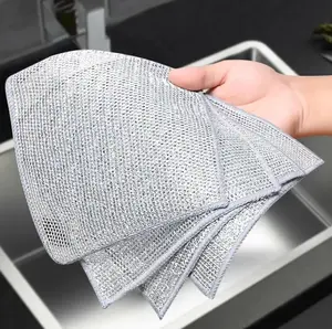 Microfiber Steel Wire Scrubbing Pads 10-Pack - Double-Sided Reusable Soap Saver Pads for Kitchen Cleaning with Durable Steel Design - Sponges