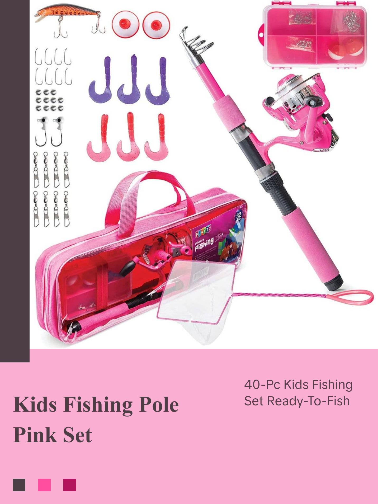 Kids Fishing Pole Pink 40Pc Kids Fishing Rod and Reel - TikTok Shop