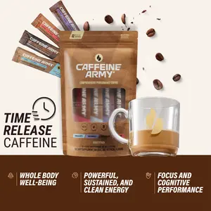 Caffeine Army Functional Coffee On-The-Go Variety Pack – 12 Sugar-Free Keto Coffee Packets for Hot or Iced with 100mg Time-Release Caffeine for Energy, Focus & Metabolism + Collagen