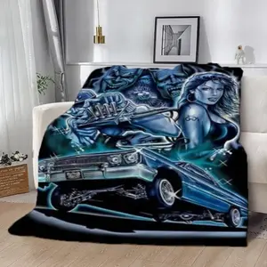 Chicano Culture Low-Profile Car Illustration Blanket - Cozy Throw - Soft, Warm, All-Season Blanket Suitable for Sofa, Bed, Office, And Camping Warm Haven Textiles
