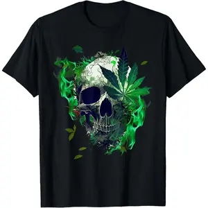 Marijuana Skull Smoke Weed 420 Pot Leaf T-Shirt
