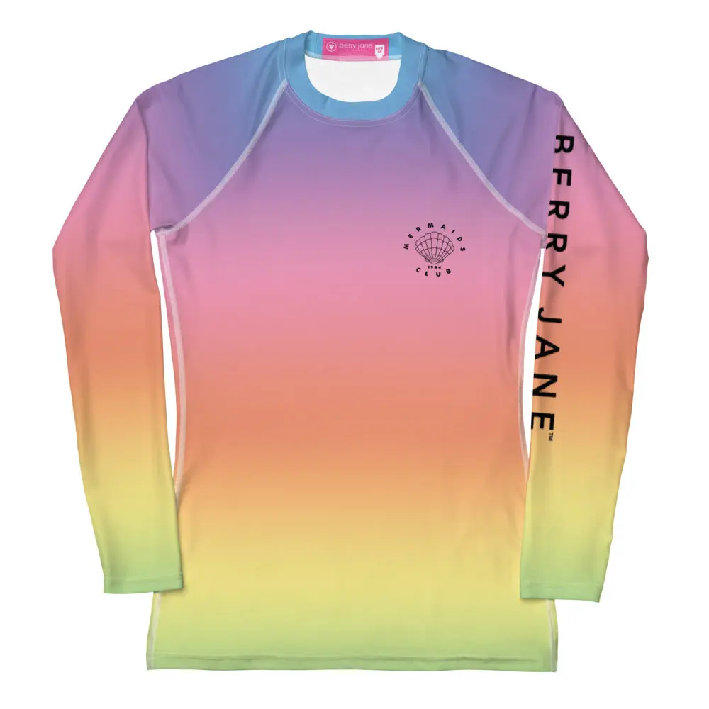 Women's UPF 50+ Mermaid Pastel Rainbow Rash Guard - SUP, Surf