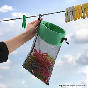 1pc Clothespin Storage Bag, Hanging Mesh Ventilated Storage Bag For Clothespins, Hangable, Outdoor Clothespin Organizer Bag, Drawstring Closure Clothespin Holder, Bathroom Laundry Dorm Accessories, Home Organization And Storage Supplies