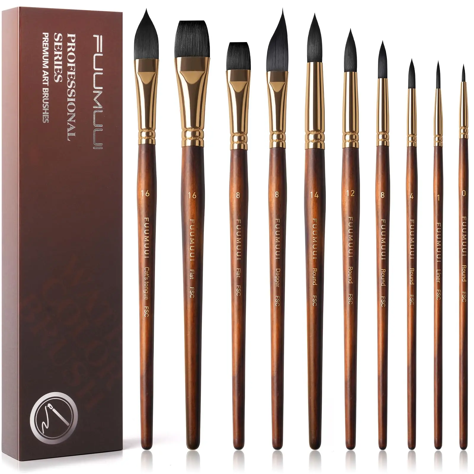 Fuumuui 10pcs Soft Synthetic Squirrel Hair Watercolor Brush Set - Artist Bundle for Back to School Haul, Diy Art Painting Drawing Supplies for Art Students