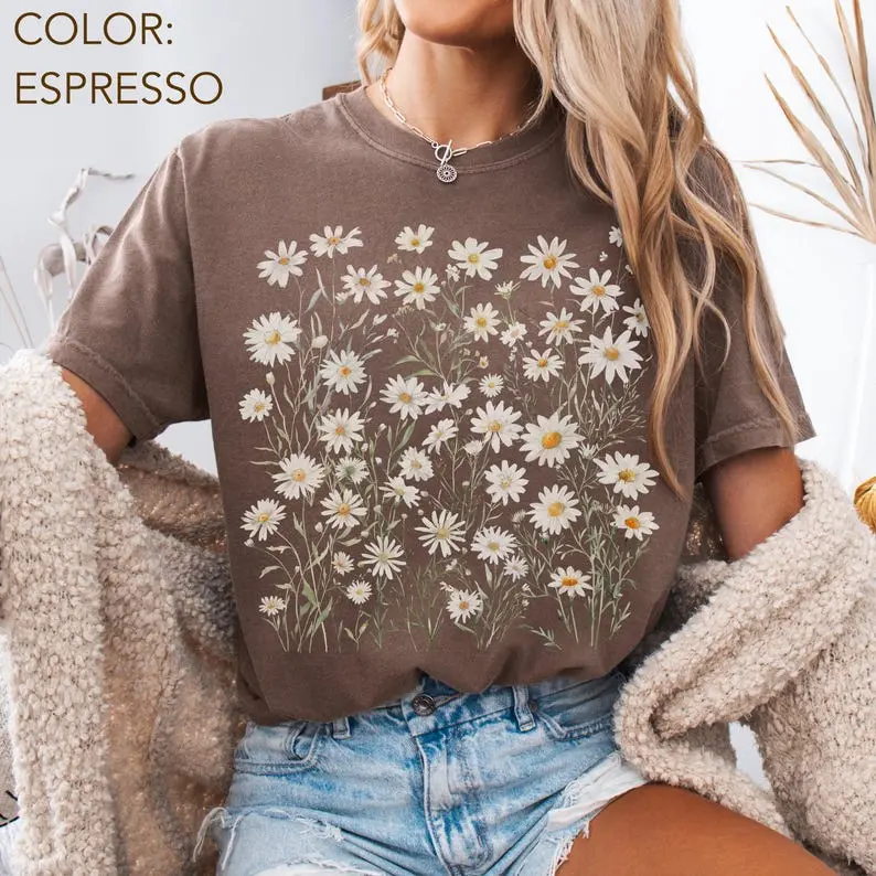 Daisy Flower Shirt Comfort Colors, Wildflowers Shirt, Cottagecore Floral Tee, Botanical Shirt, Nature Aesthetic Tee, April Birth Flower Gift