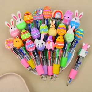 5/15/25pcs Creative Minimalist Easter Rabbit Themed Expandable Four-Colored Round-tip Pens Campus Design Back-to-School Season Cartoon Rabbit Easter Series Press-Down Four-Colored Ballpoint Pens Random Colors Ballpoint Pen Set