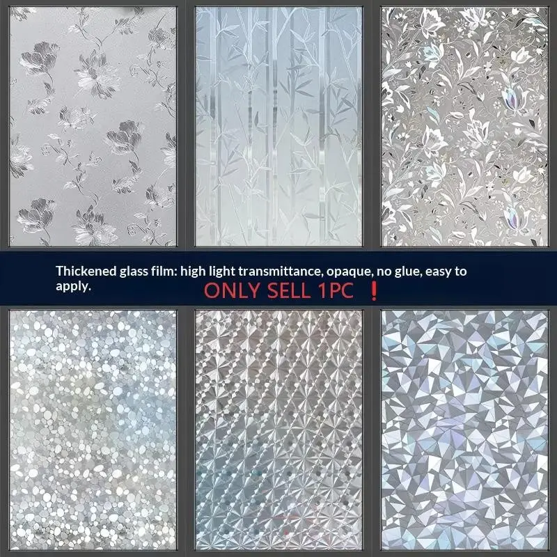 Static Cling Glass Film, Multiple Sizes and Patterns, Transparent Opaque, Frosted Glass Sticker, Suitable for Bathroom Privacy, Bedroom Shade, Decorative Decal, Window Decal, Decoration Sticker