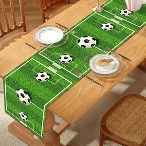 1pc Green Football PE Table Runner Sports Theme Party Disposable Table Flag Happy Birthday Party Decoration Shower Party Supplies Anniversary Party Decor Soccer Game Party Table Flag