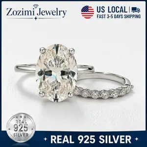 Zozimi 925 Sterling Silver 5ct Oval Cut  Engagement Ring Set, 5A Cubic Zirconia Women's Jewelry Bridal Wedding Ring Set, banquet accessory Ring Set for Daily, Travel ,Party