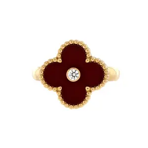 Pre-owned Van Cleef & Arpels Vintage Alhambra Ring 18K Yellow Gold with Carnelian and Diamond by Rebag