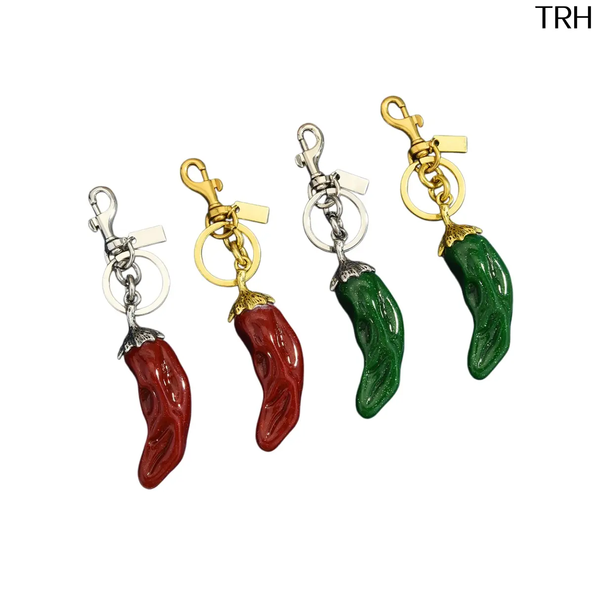 Glitter Chili Pepper Keychain, Trending Faux Vegetable Lobster Clasp Bag Charm, Metallic Gold Silver Lucky Wealth Pendant, Scratch-Resistant Polished Hardware, Purse Decoration Birthday Friendship Gift