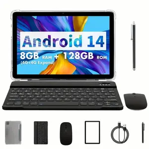 10.1 Inch Android Tablet, USB Charging Large Storage Entertainment Office Dual Channel Speaker with BT Keyboard & Mouse, Office Equipment