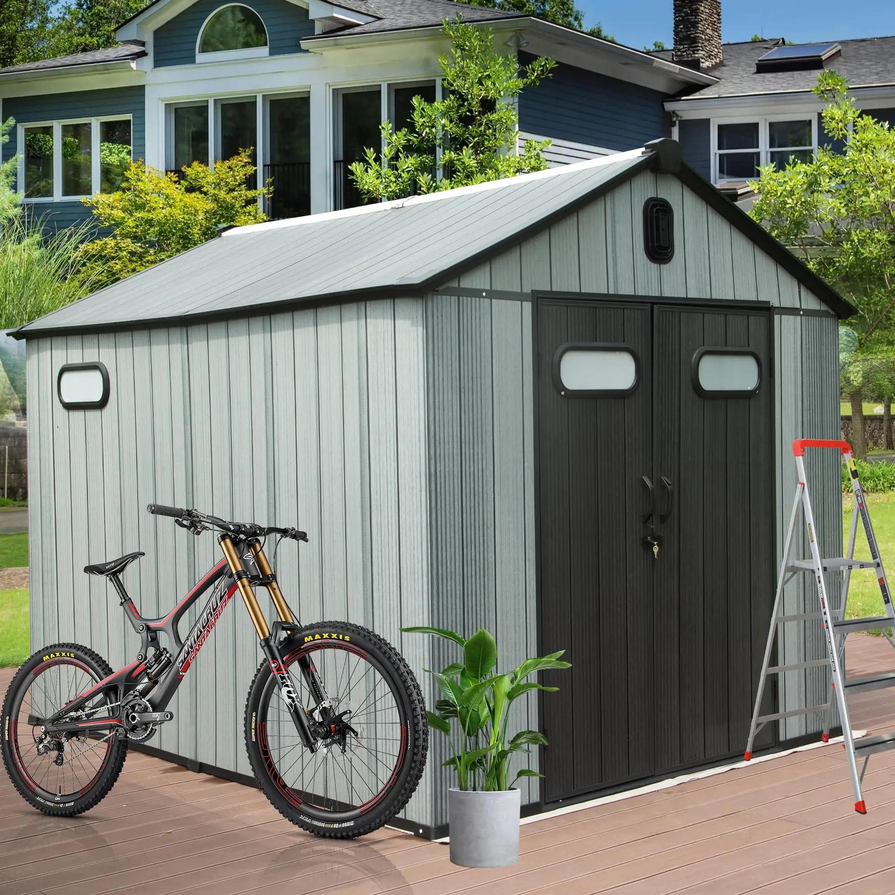Outdoor Resin Storage Shed Lockable Door Waterproof Plastic Garden Tool Shed Windows Vents Patio Furniture