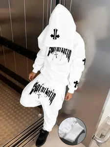 Men's Dark Graffiti Cross Print Hoodie Set, High Street Gothic Fashion, Daily, Trendy Streetwear, Perfect for Casual Wear