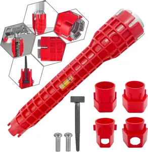 14-in-1 Multi-Functional Pipe Wrench & Sink Installer Tool - Anti-Slip Plumbing Wrench for Bathroom Kitchen Toilet Repairs - Red Faucet Tool with Versatile Use and Secure Handling