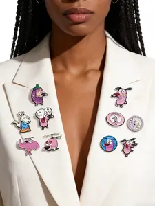10pcs/set COURAGE The Cowardly Dog Enamel Pins Cartoon Pink Big-Eye Dog Cute Animal Metal Brooches Lapel Backpack Badge Fashion Jewelry Accessories Gifts for Friends