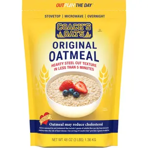 Coach's Oats Whole Grain Oatmeal 3 lbs (48 oz) | Cracked n’ Toasted Oats | Quick-Cooking, Steel Cut Texture | Heart-Healthy, Delicious Breakfast | Microwavable, Stovetop, Overnight Oatmeal, Ready in 3 to 5 Minutes | Enjoy the Perfect Start to Your Day