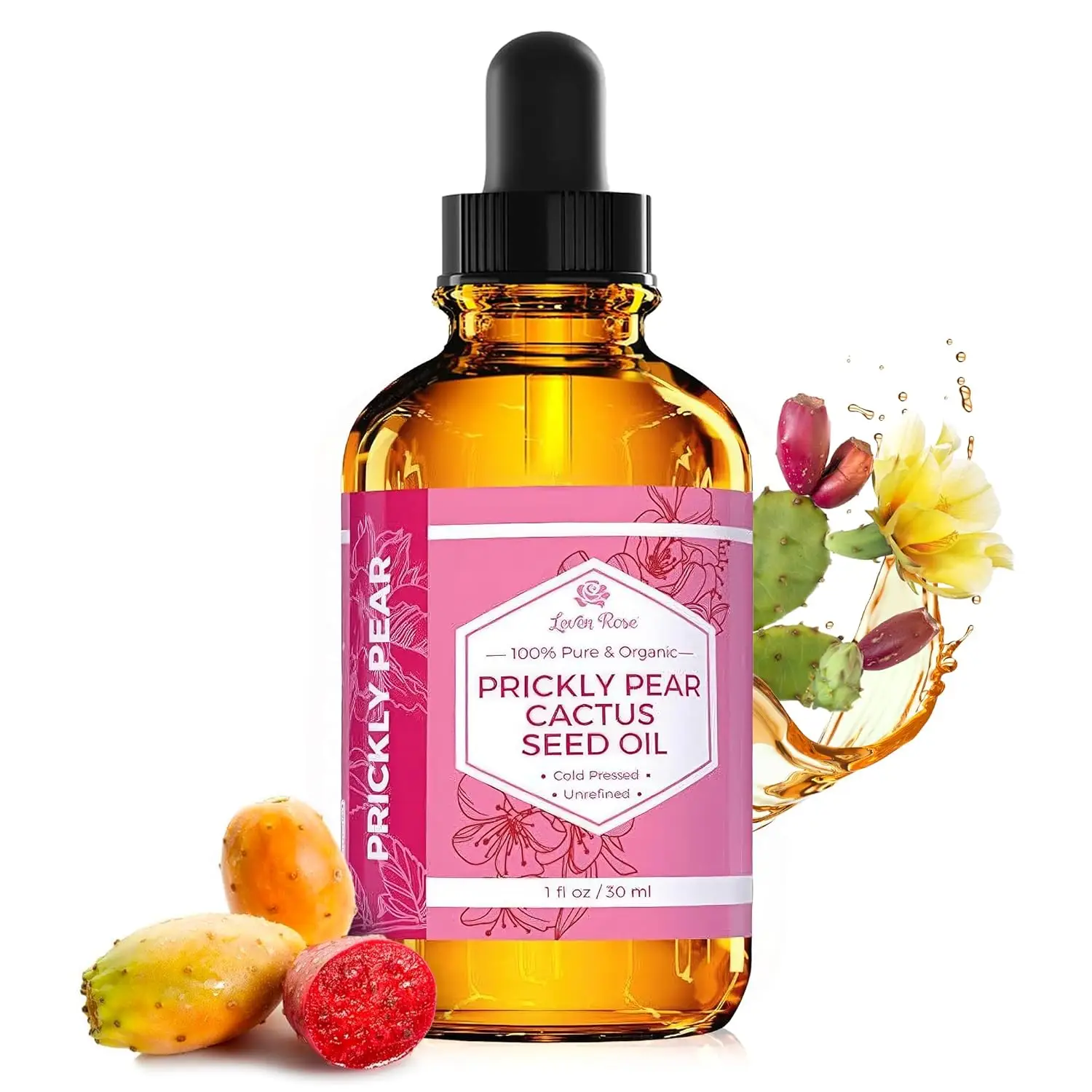 Leven Rose Prickly Pear Cactus Seed Oil - Vitamin-Rich Moisturizer for Skin & Ha...