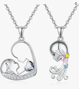 TANGPOET Couples Necklace for Him and Her Set Sterling Silver Matching Necklace for Couples 2 Pieces Soulmate Crown Heart Pendant Jewelry Valentines Day Gifts for Women Men