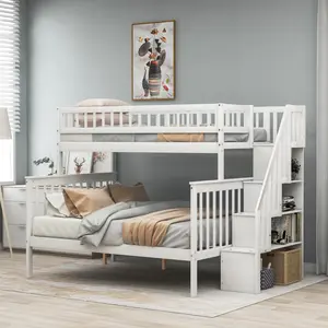 Twin over Full Stairway Bunk Bed with Storage and Stairs, Wooden Bunk Bed Frame