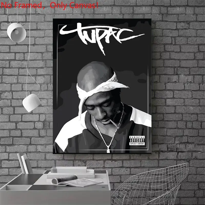1 piece/set frameless canvas painting print poster, Artwork, Popular hip-hop culture realism art, Tupac Shakur, a gift for Rap Music lovers, ideal for bedroom, living room, kitchen, wall decor