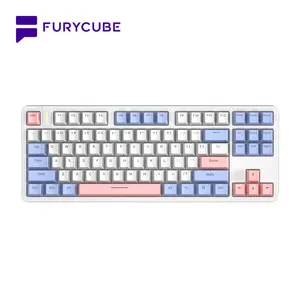 FURYCUBE G87 Side Erosion Glacier Orange Mechanical Creamy Keyboard - Noah Silver Switches, Single Mode White Backlight, Key Set, TKL Office Gaming keyboard with mute switch,Office,Silent,Wired